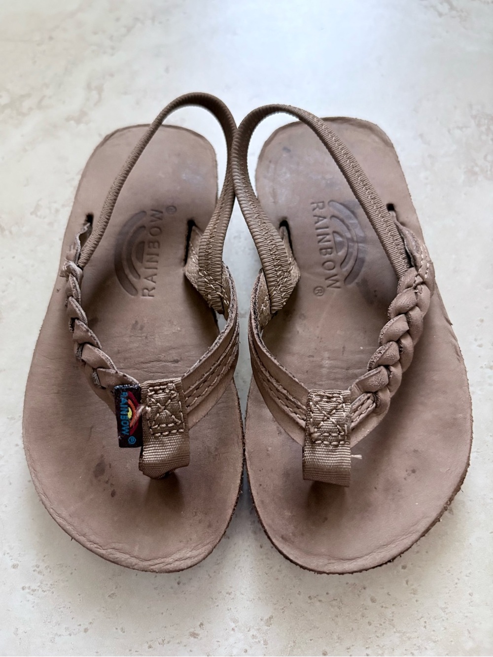 RAINBOW Toddler Sandal Thin Braided Thong with Back Strap | Tan | See Measuremen